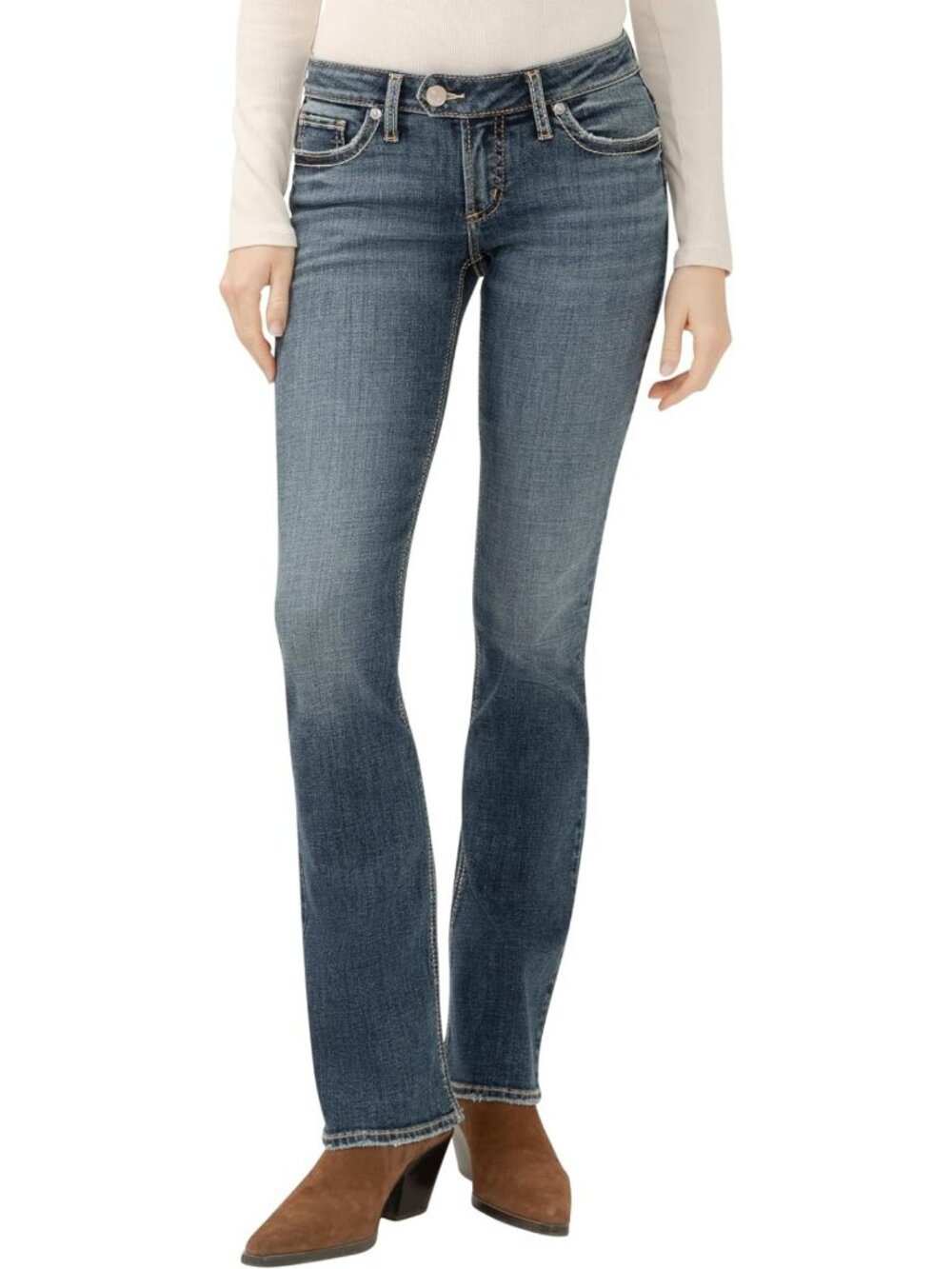 Stylish Women's Low Rise Slim Bootcut Jeans - Silver Wash, Perfect Fit